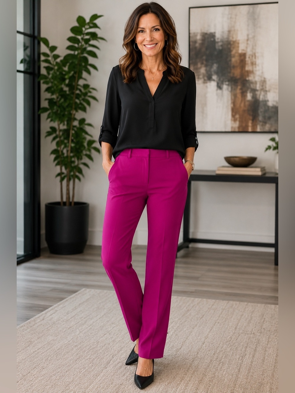 CHRISTIAN SIRIANO Fushia Straight-Leg Dress Pants Sz 10 Luxury Feminine Comfy